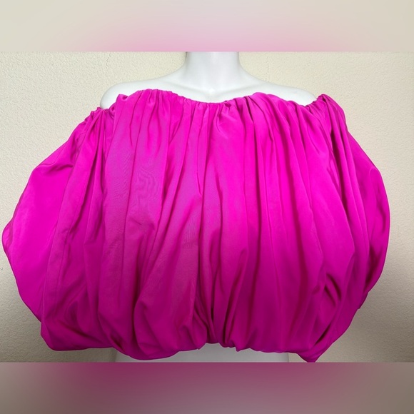 Acler AUS Franklin Magenta Off the Shoulder Pleated Bubble Top AU Fashion Week 4 - Picture 4 of 14